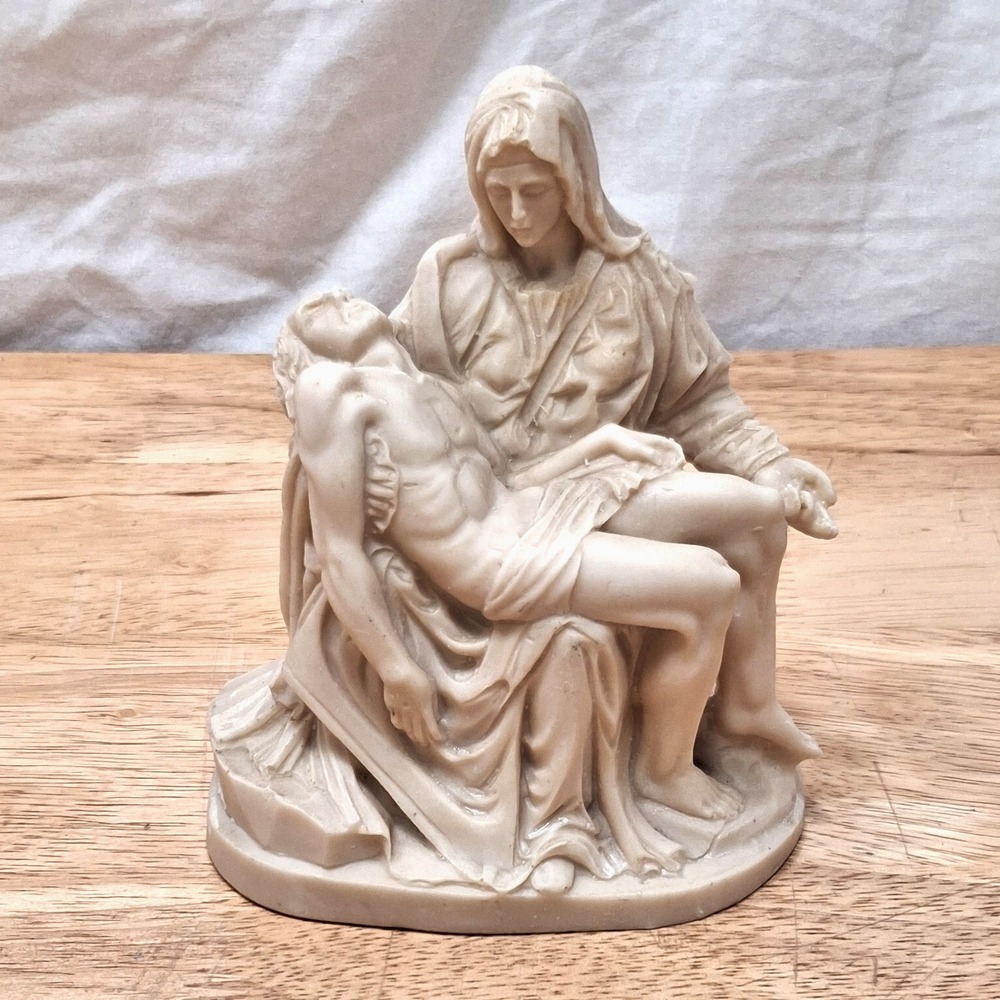 Vintage Ivory White Pieta Resin 5.5" Tall Mary Holding Jesus Heavy REPAIRED